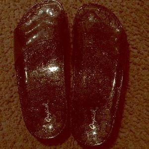 Glitter black fashion nova slides